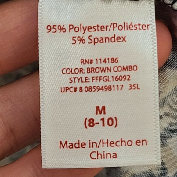 Faded Glory Top Womens Medium Brown Black Print Knit Popover Collared Casual - Picture 11 of 12